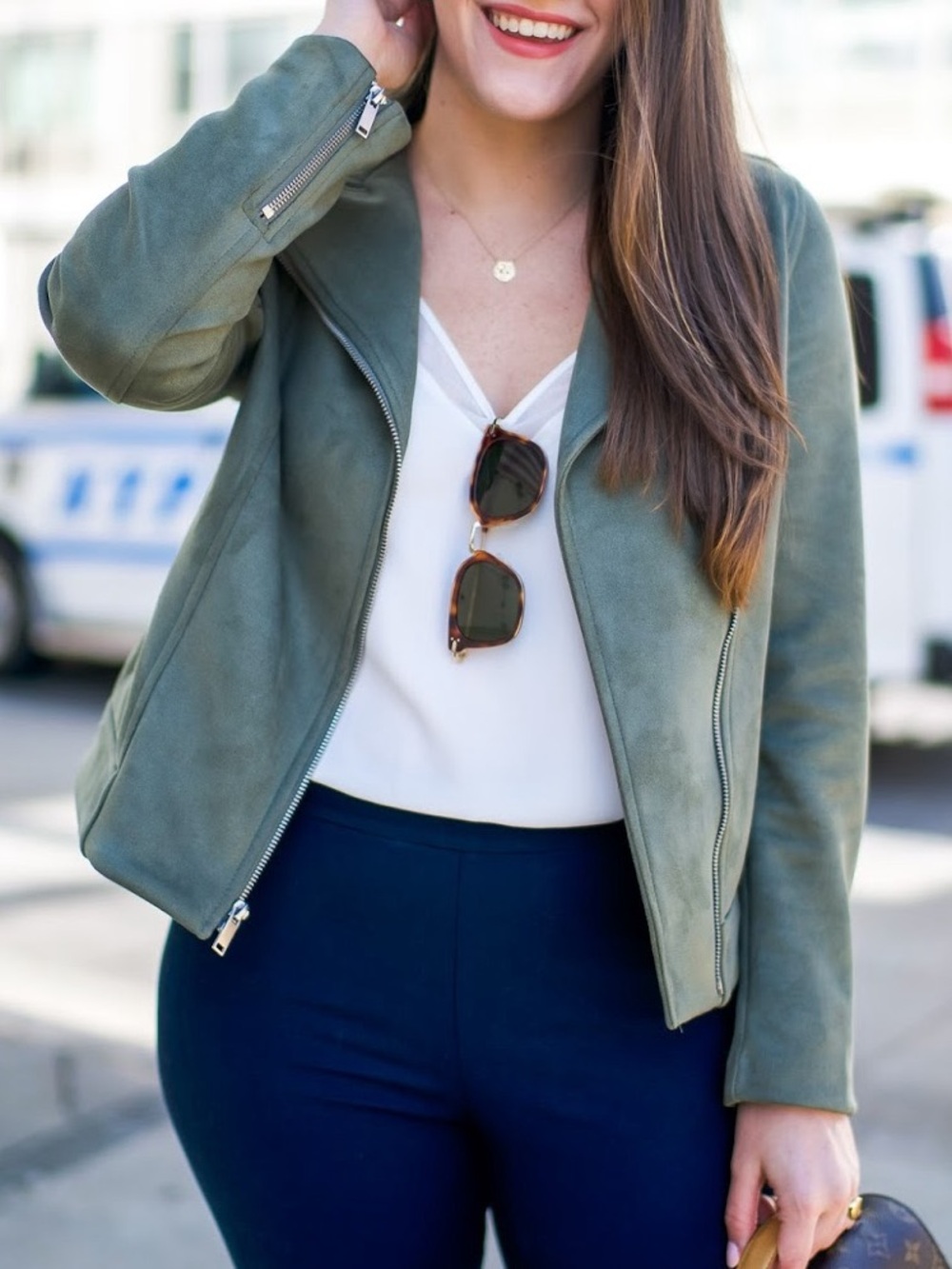 Old Navy green faux suede Moto jacket